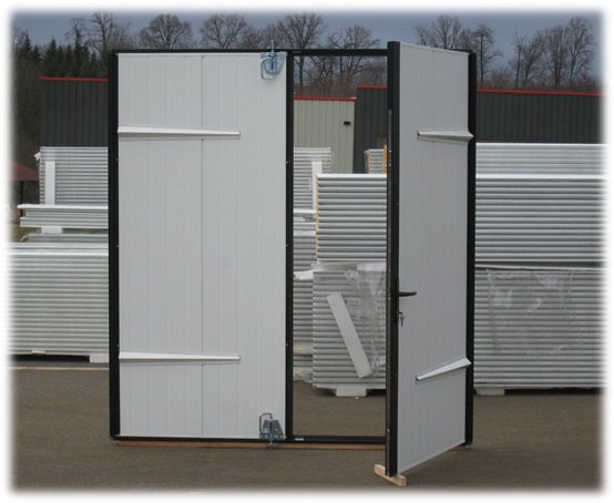 Porte de service isolée 40 mm deux vantaux et imitation ferrures